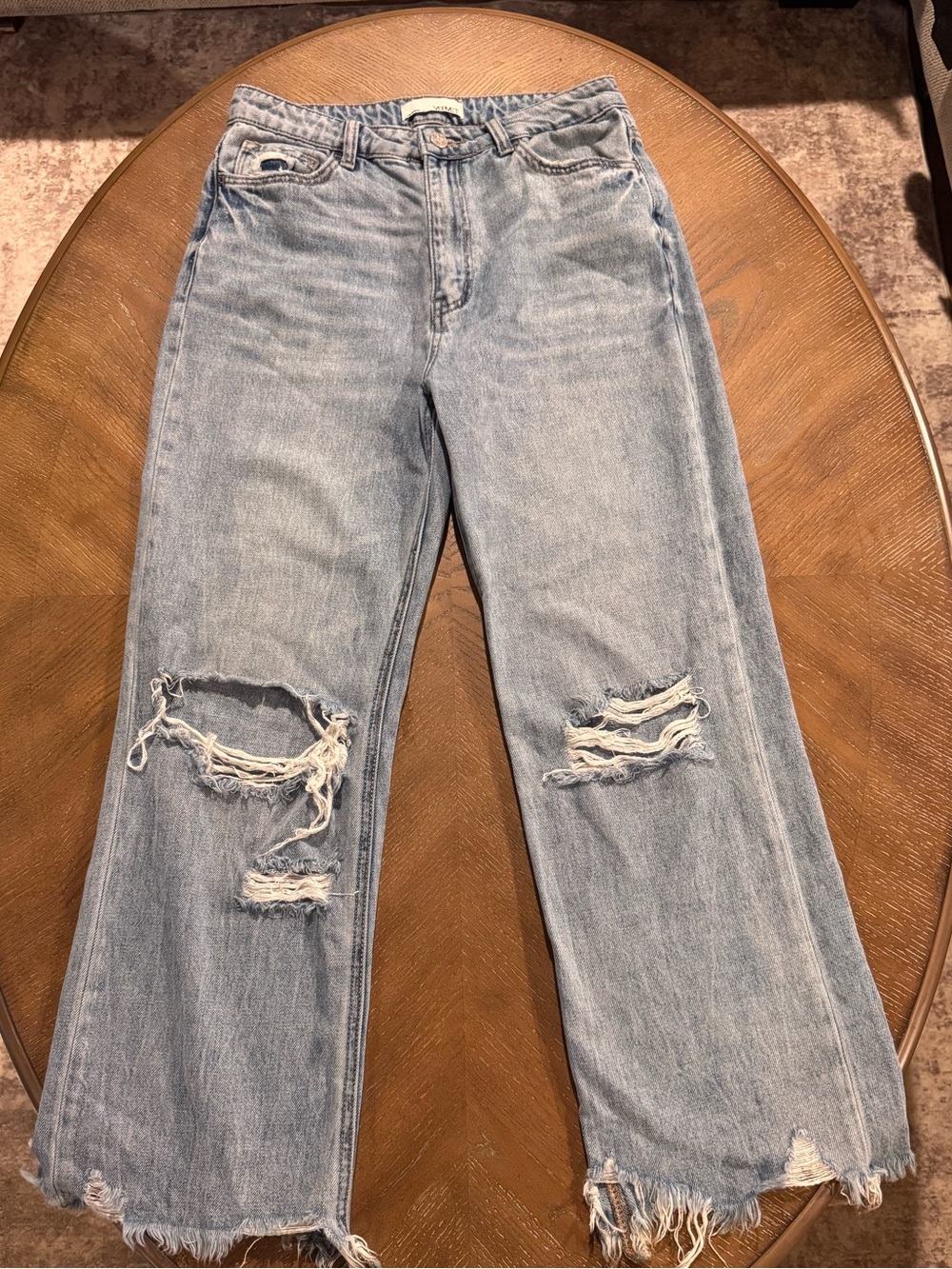Light Wash Distressed Wide-Leg Jeans for Women